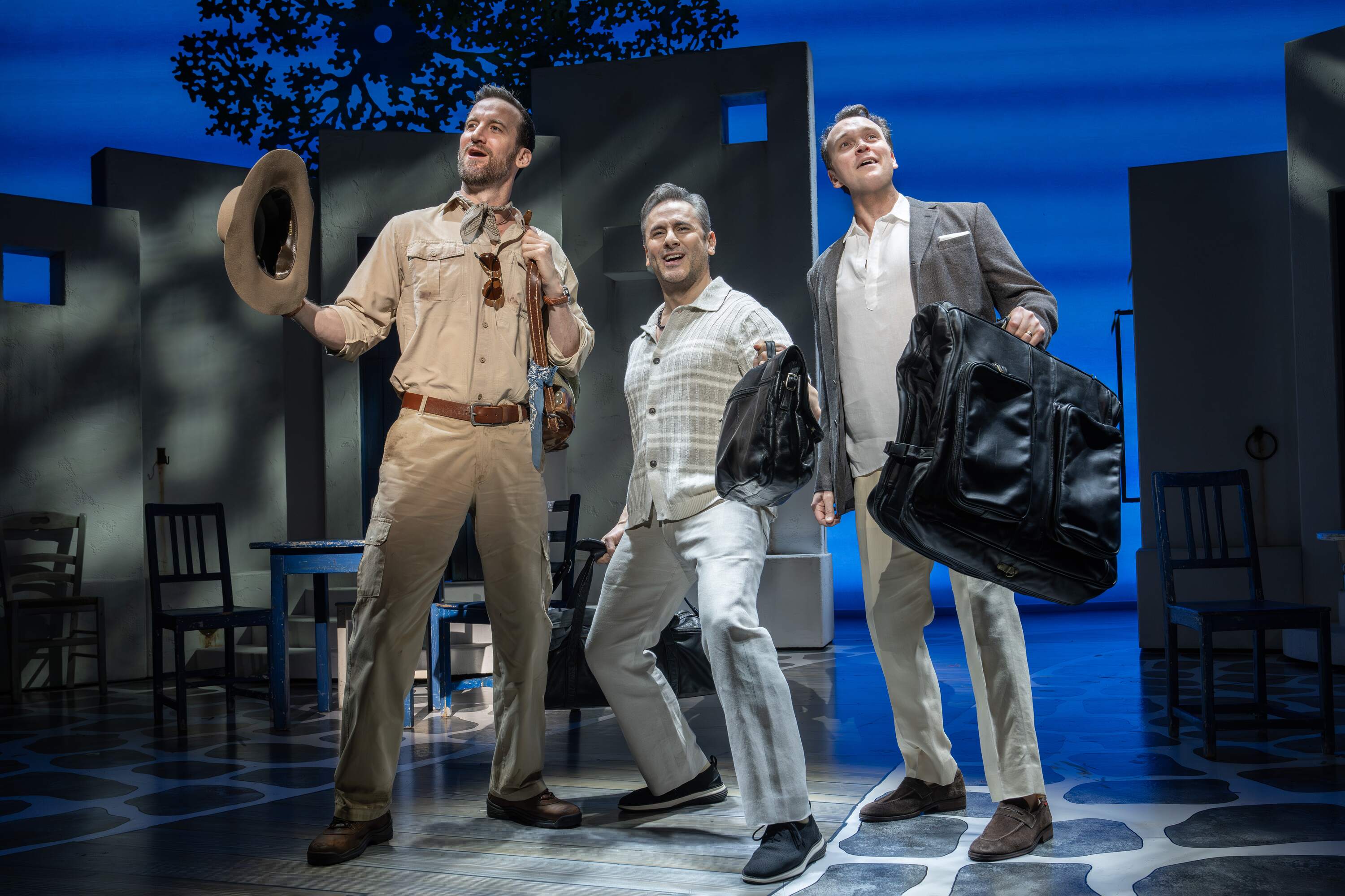 Mamma Mia production photo featuring Leland Burnett, Victor Wallace, and Rob Marnell